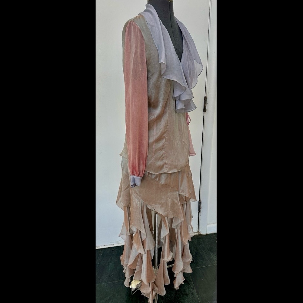 VINTAGE 90s HELEN STOREY REAL CLASSICS CHIFFON IRIDESCENT TOP SKIRT JELLYFISH M - Picture 5 of 9